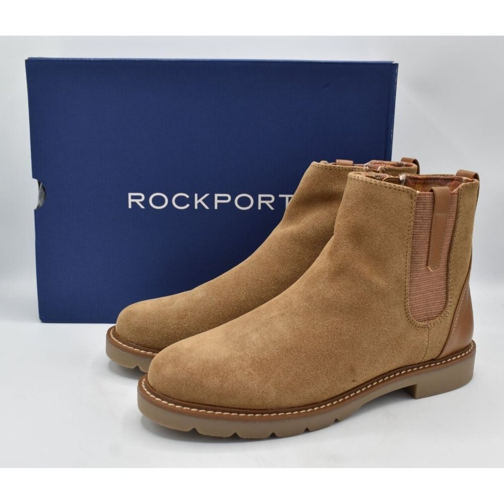 Rockport Womens Size 8.5 Kacey Mocha Latte‎ Suede Zipped Chelsea Booties Boots